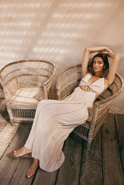 Elegant hollow-out tie-back backless vacation Maxi Dress