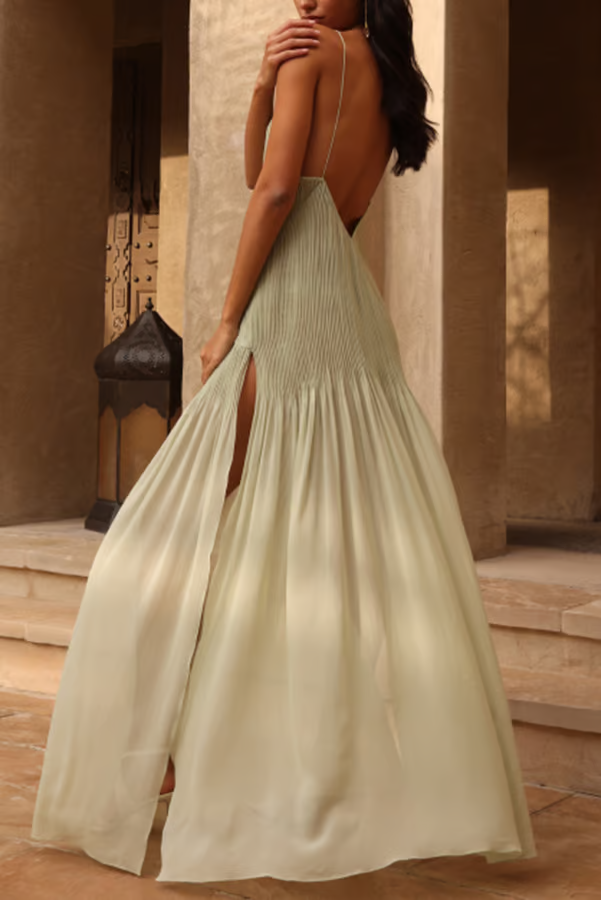 Sheena - Ruched Backless Sling Maxi Dress