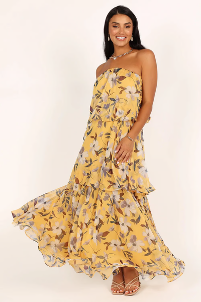 Chelsea - Off Shoulder Bandeau Printed Tiered Maxi Dress